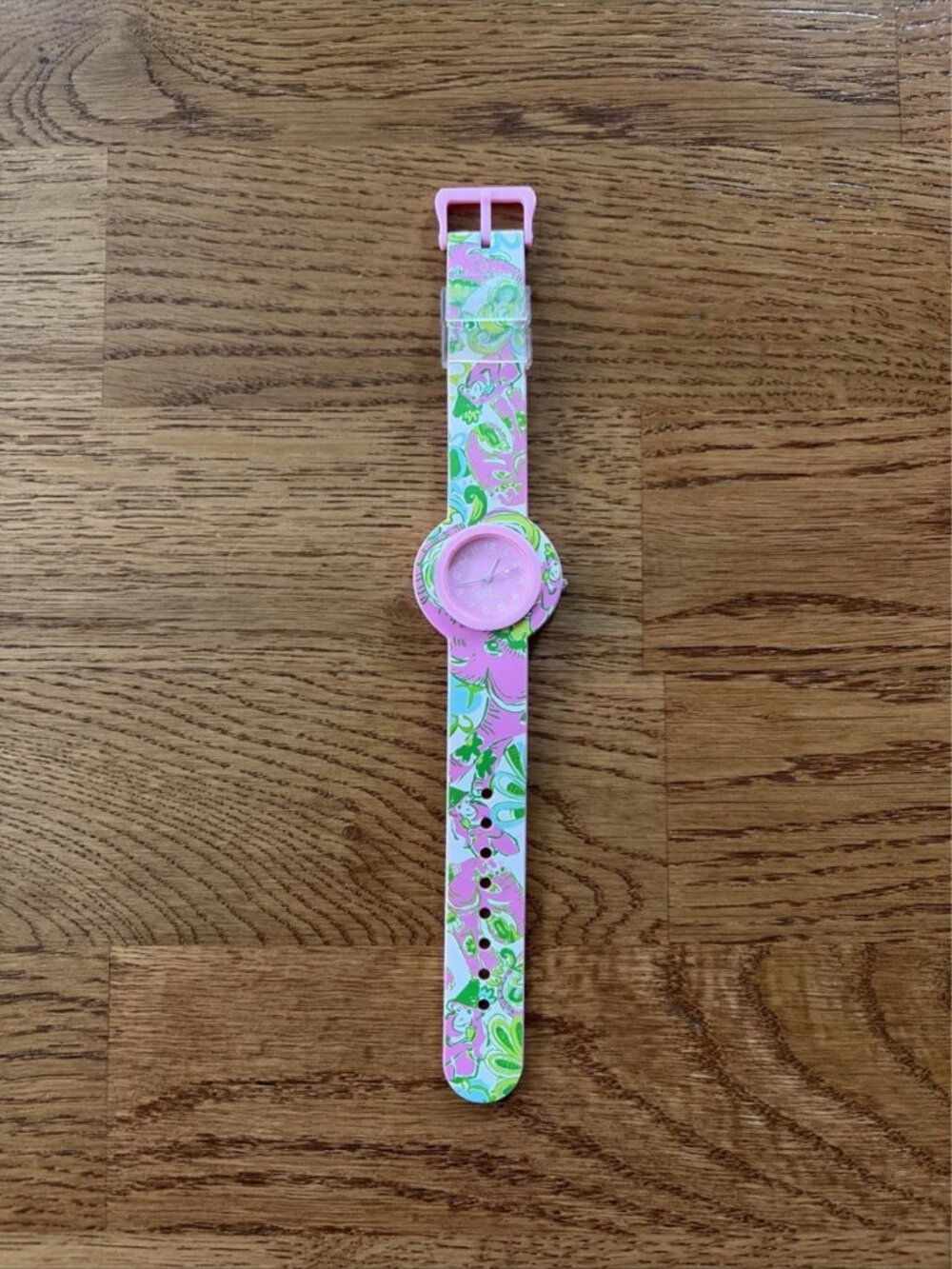 Lilly Pulitzer Quartz Pink Wrist Watch Battery Green Floral Print Rubber Retro